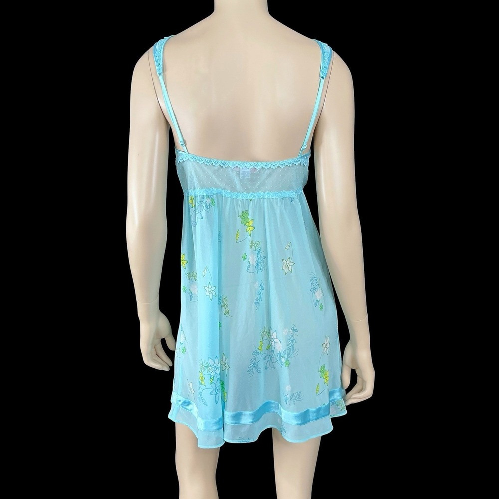 Victorias Secret Women Small Blue Turquoise Lace Trim Chiffon Babydoll Nightie - Picture 5 of 7